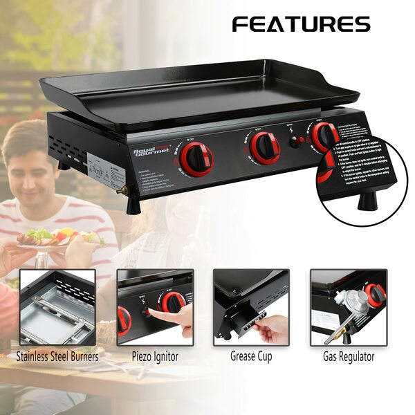 Royal Gourmet PD1303A 3 Burner Portable Griddle 24inch Tabletop Gas Grill Tailgate Camping Picnic,[Best Mini Grill 2022]